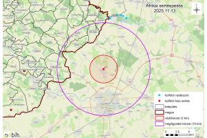 Térkép: Romániai kitörés köré meghúzott 10 km sugarú kör érint - sertéspestis